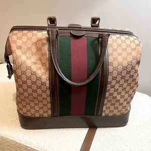 VINTAGE Gucci weekender travel bag, canvas and leather
